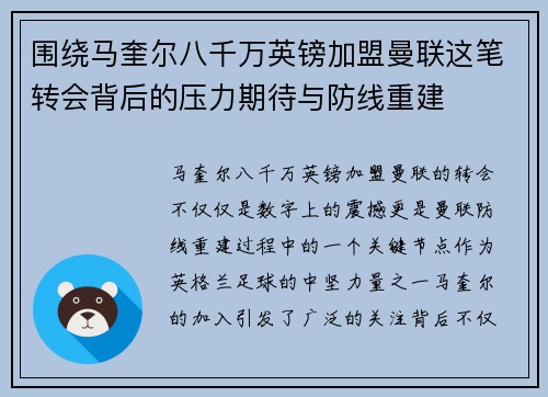 围绕马奎尔八千万英镑加盟曼联这笔转会背后的压力期待与防线重建